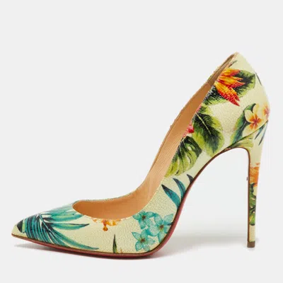 Pre-owned Christian Louboutin Multicolor Hawaii Floral Print Crackled Patent Leather So Kate Pumps Size 37