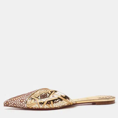 Pre-owned Christian Louboutin Multicolor Laser Cut Leather And Suede Royal Mansour Flat Mules Size 40