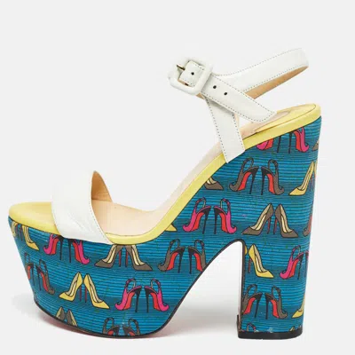Pre-owned Christian Louboutin Multicolor Leather And Fabric Bella Tige Sandals Size 37.5
