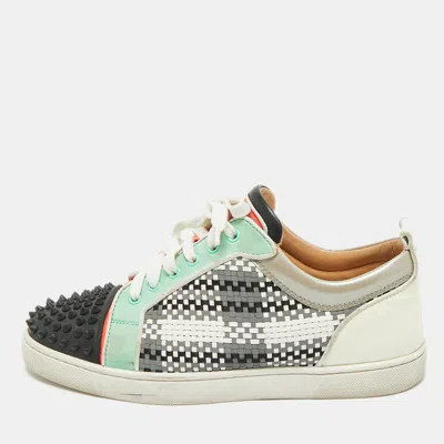Pre-owned Christian Louboutin Multicolor Leather And Patent Louis Junior Spikes Lace Up Sneakers Size 43