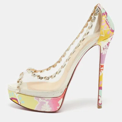 Pre-owned Christian Louboutin Multicolor Leather And Pvc Fictoire Peep Toe Pumps Size 39