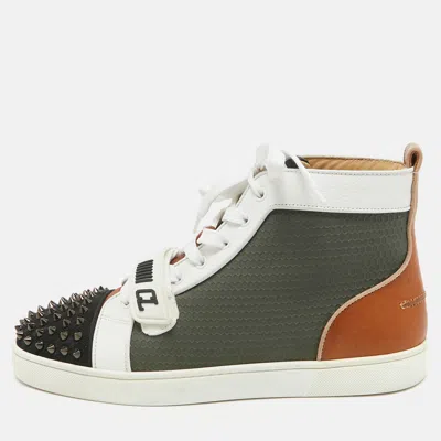Pre-owned Christian Louboutin Multicolor Leather Lou Spike High Top Sneakers Size 42 In Grey