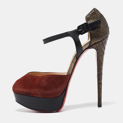 Pre-owned Christian Louboutin Multicolor Leather Python Embossed Leather Mary Jane Pumps 37.5