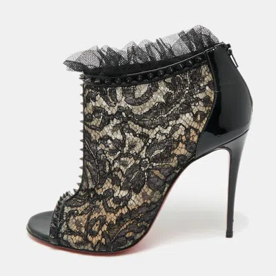Pre-owned Christian Louboutin Multicolor Mesh And Lace Juliettra Ankle Boots Size 37 In Black