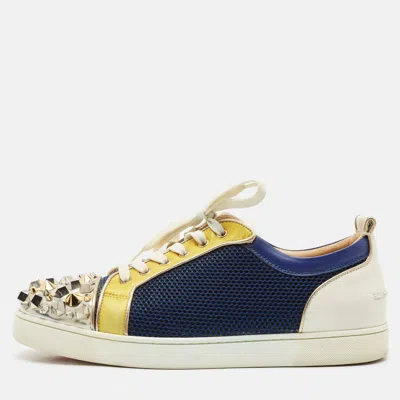 Pre-owned Christian Louboutin Multicolor Mesh And Leather Louis Junior Spikes Sneakers Size 44.5