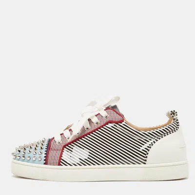 Pre-owned Christian Louboutin Multicolor Patent And Fabric Louis Junior Spikes Sneakers Size 41 In White