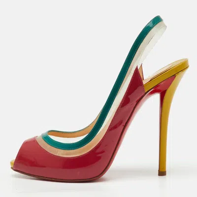 Pre-owned Christian Louboutin Multicolor Patent Leather And Pvc Paulina Peep Toe Slingback Sandals Size 38