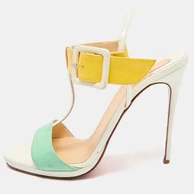 Pre-owned Christian Louboutin Multicolor Patent Leather Beltega T-strap Sandals Size 38.5