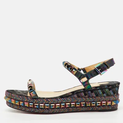 Pre-owned Christian Louboutin Multicolor Patent Leather Cataclou Ankle Strap Platform Sandals Size 39