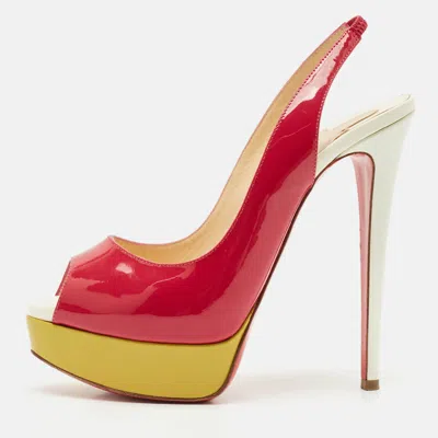 Pre-owned Christian Louboutin Multicolor Patent Leather Lady Peep Toe Platform Slingback Pumps Size 37