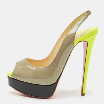 Pre-owned Christian Louboutin Multicolor Patent Leather Lady Peep Toe Platform Slingback Pumps Size 37