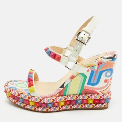 Pre-owned Christian Louboutin Multicolor Patent Leather Pyraclou Wedge Sandals Size 39