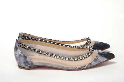 Pre-owned Christian Louboutin Multicolor Print Silver Flat Point Toe Shoe