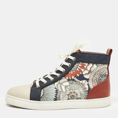 Pre-owned Christian Louboutin Multicolor Printed Leather And Denim Louis High Sneakers Size 44