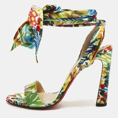 Pre-owned Christian Louboutin Multicolor Printed Satin Miss Z Desert Sandals Size 40