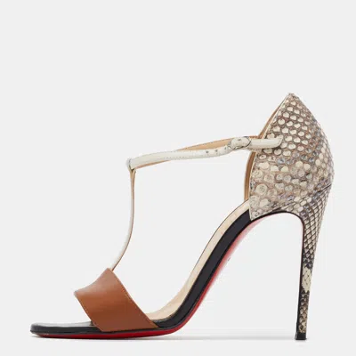 Pre-owned Christian Louboutin Multicolor Python And Leather Mayerling Sandals Size 36 In Cream