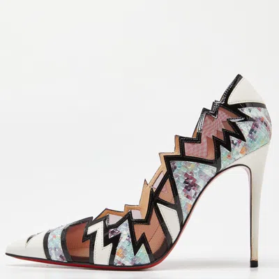 Pre-owned Christian Louboutin Multicolor Python And Mesh Explorete Pigalle Zig Zag Trim Pointed Toe Pumps Size 36.5