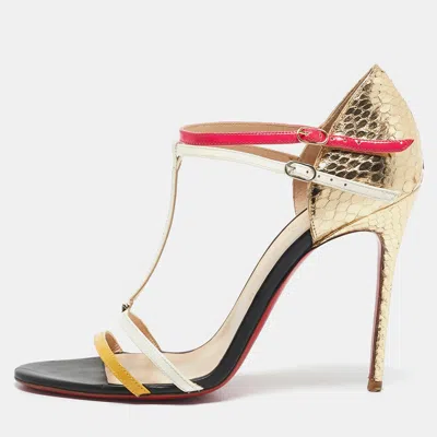 Pre-owned Christian Louboutin Multicolor Python Embossed Leather And Leather Arnold Sandals Size 38.5
