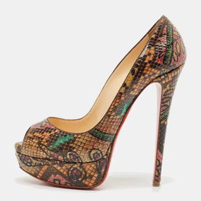 Pre-owned Christian Louboutin Multicolor Python Leather Lady Peep Toe Platform Pumps Size 37