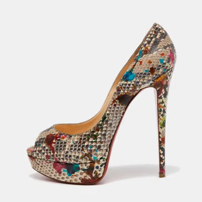 Pre-owned Christian Louboutin Multicolor Python Leather Lady Peep Toe Platform Pumps Size 40