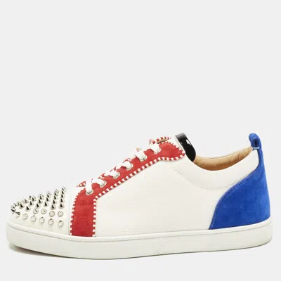 Pre-owned Christian Louboutin Multicolor Suede And Canvas Louis Junior Spikes Orlato Sneakers Size 44