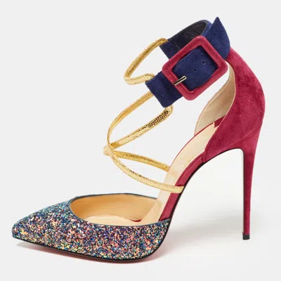 Pre-owned Christian Louboutin Multicolor Suede And Glitter Suzzanne Pumps Size 38