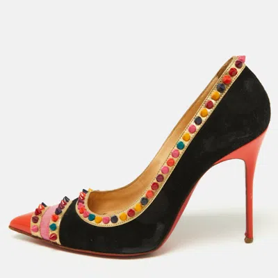 Pre-owned Christian Louboutin Multicolor Suede And Patent Leather Malabar Hill Spike Pointed Toe Pumps Size 38