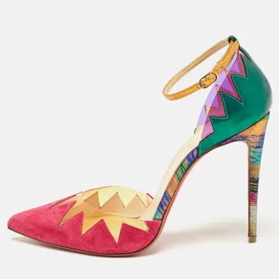 Pre-owned Christian Louboutin Multicolor Suede And Pvc Chapito Ho Pumps Size 37.5