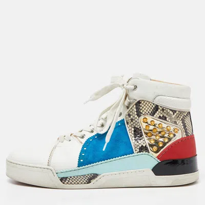 Pre-owned Christian Louboutin Multicolor Suede And Python Leather Loubikick High Top Sneakers Size 44.5