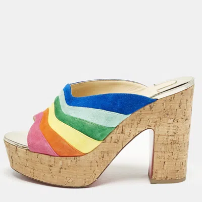Pre-owned Christian Louboutin Multicolor Suede Rainbow Platform Sandals Size 41