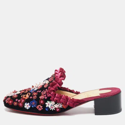 Pre-owned Christian Louboutin Multicolor Velvet Flower Embellished Mules Size 38.5