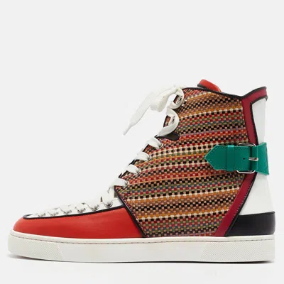Pre-owned Christian Louboutin Multicolor Woven Leather Buckle Detail High Top Sneakers Size 42.5