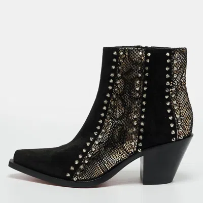 Pre-owned Christian Louboutin My Guitar Donna Size 36 Black/gold Suede And Snakeskin Embossed Leather Ankle Length Boots