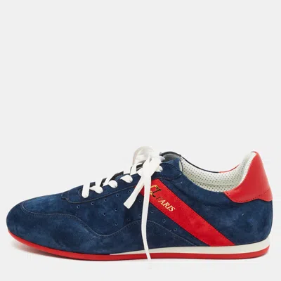 Pre-owned Christian Louboutin My K Low Size 38.5 Navy Blue/red Suede Lace Up Sneakers