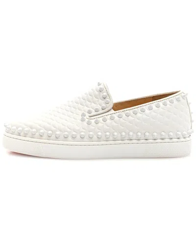 Christian Louboutin Nappa Leather Scallop Embossed Spikes Roller Boat Flat  (authentic Pre-loved) In White