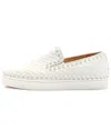 Christian Louboutin Nappa Leather Scallop Embossed Spikes Roller Boat Flat  (authentic Pre-loved) In White