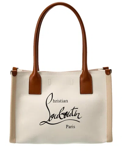 Christian Louboutin Nastroloubi E/w Small Canvas & Leather Tote In Beige