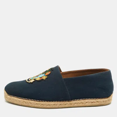 Pre-owned Christian Louboutin Navy Blue Canvas Cario Loubi Flat Olona Espadrilles Sneakers Size 41