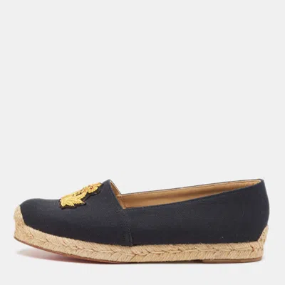 Pre-owned Christian Louboutin Navy Blue Canvas Lougalia Espadrille Flats Size 36