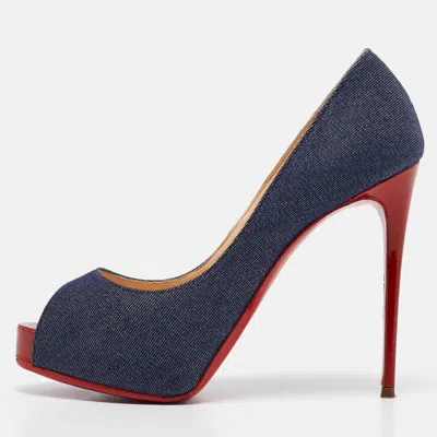 Pre-owned Christian Louboutin Navy Blue Denim Very Prive Peep Toe Pumps Size 35.5