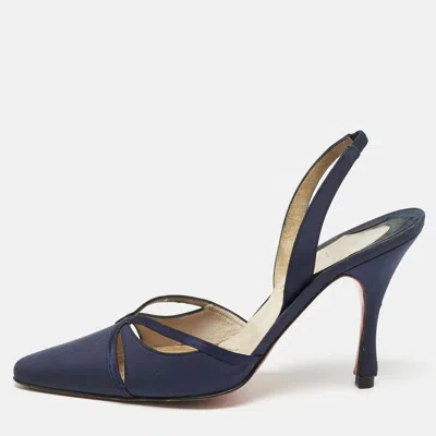 Pre-owned Christian Louboutin Navy Blue Fabric Pointed Toe Slingback Sandals Size 38