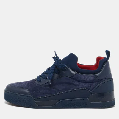 Pre-owned Christian Louboutin Navy Blue Leather And Suede Aurelien Low Top Sneakers Size 41.5
