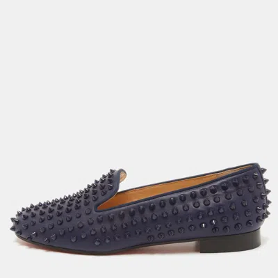 Pre-owned Christian Louboutin Navy Blue Leather Dandelion Spike Slip On Loafers Size 41