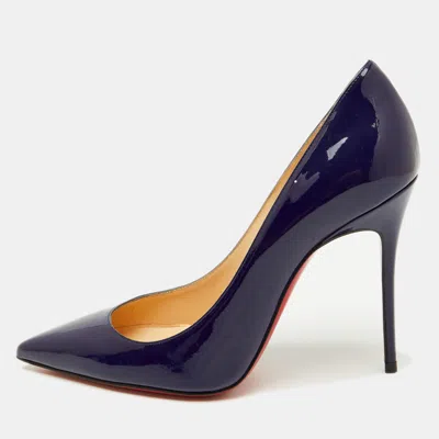 Pre-owned Christian Louboutin Navy Blue Patent Leather Pigalle Pointed Toe Pumps Size 37