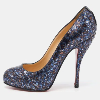 Pre-owned Christian Louboutin Navy Blue Python Leather New Simple Pumps Size 35.5