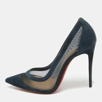 Pre-owned Christian Louboutin Navy Blue Suede And Mesh Galativi Pumps Size 35.5