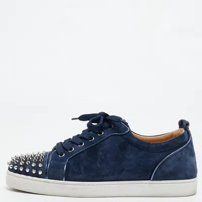 Pre-owned Christian Louboutin Navy Blue Suede Louis Junior Spike Low Top Sneakers Size 43