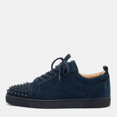 Pre-owned Christian Louboutin Navy Blue Suede Louis Junior Spikes Sneakers Size 45
