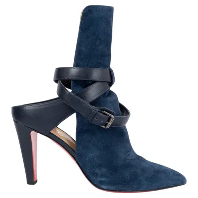 Pre-owned Christian Louboutin Navy Blue Suede Pointipik 100 Ankle Boots Shoes 41.5