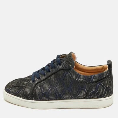Pre-owned Christian Louboutin Navy Blue/gold Fabric Rantulow Sneakers Size 43